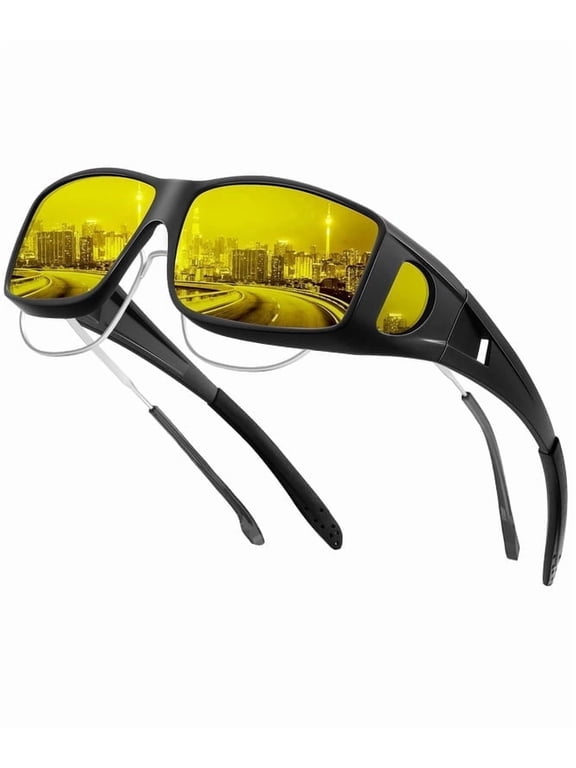 Night Driving Glasses for Men Women, Night Vision Glasses Fit Over Glasses Sunglasses Anti Glare HD