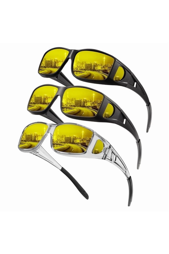 Night-Vision-Glasses Fit-Over-Glasses Wrap-Around Glasses: Night Vision Glasses Anti Glare HD Polarized for Driving