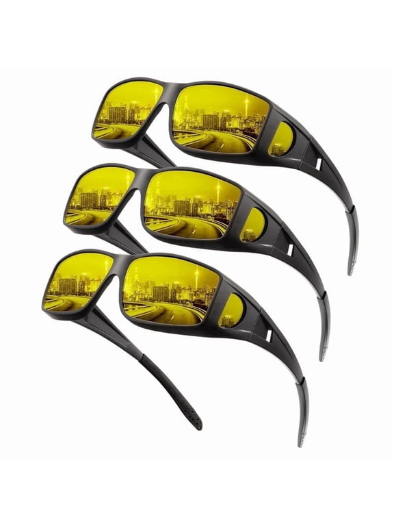 Night-Vision-Glasses Fit-Over-Glasses Wrap-Around Glasses:Night Vision Glasses Anti Glare HD for Driving 3PCS
