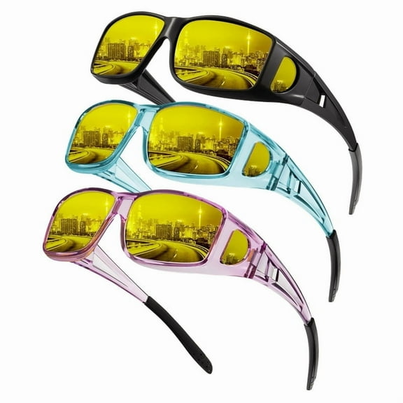 KALIYADI Night-Vision-Glasses Fit-Over-Glasses Wrap-Around Glasses: Night Vision Glasses Anti Glare HD Polarized for Driving