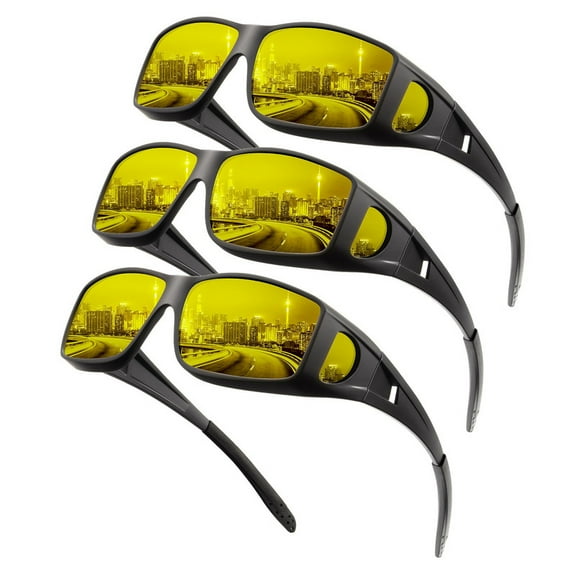 KALIYADI Night-Vision-Glasses Fit-Over-Glasses Wrap-Around Glasses: Night Vision Glasses Anti Glare HD Polarized for Driving