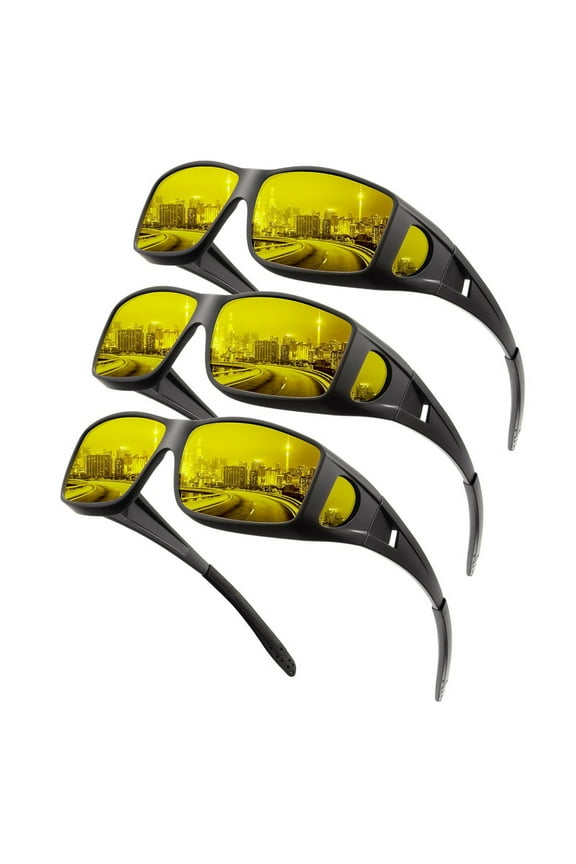 Night-Vision-Glasses Fit-Over-Glasses Wrap-Around Glasses: Night Vision Glasses Anti Glare HD Polarized for Driving