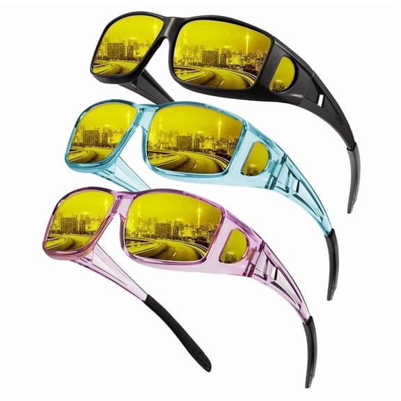 KALIYADI Night-Vision-Glasses Fit-Over-Glasses Wrap-Around Glasses: Night Vision Glasses Anti Glare HD for Driving