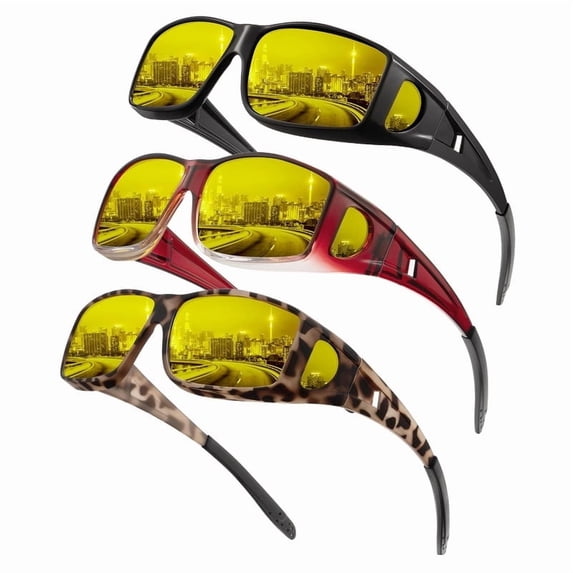 KALIYADI Night-Vision-Glasses Fit-Over-Glasses Wrap-Around Glasses: Night Vision Glasses Anti Glare HD Polarized for Driving