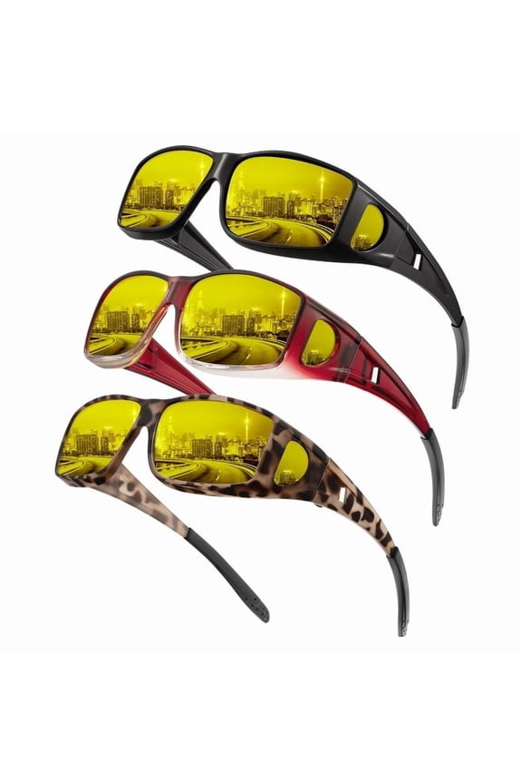 Night-Vision-Glasses Fit-Over-Glasses Wrap-Around Glasses: Night Vision Glasses Anti Glare HD Polarized for Driving