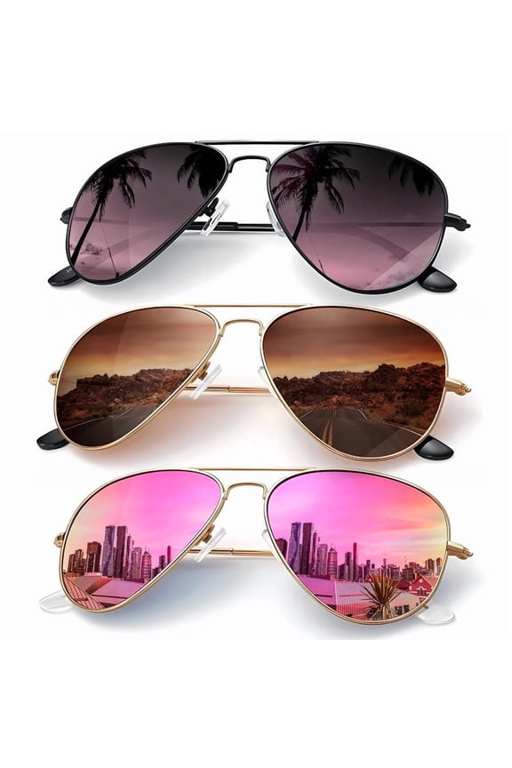Classic Aviator Sunglasses for Men Women Driving Sun glasses Polarized Lens UV Blocking-3 Pack
