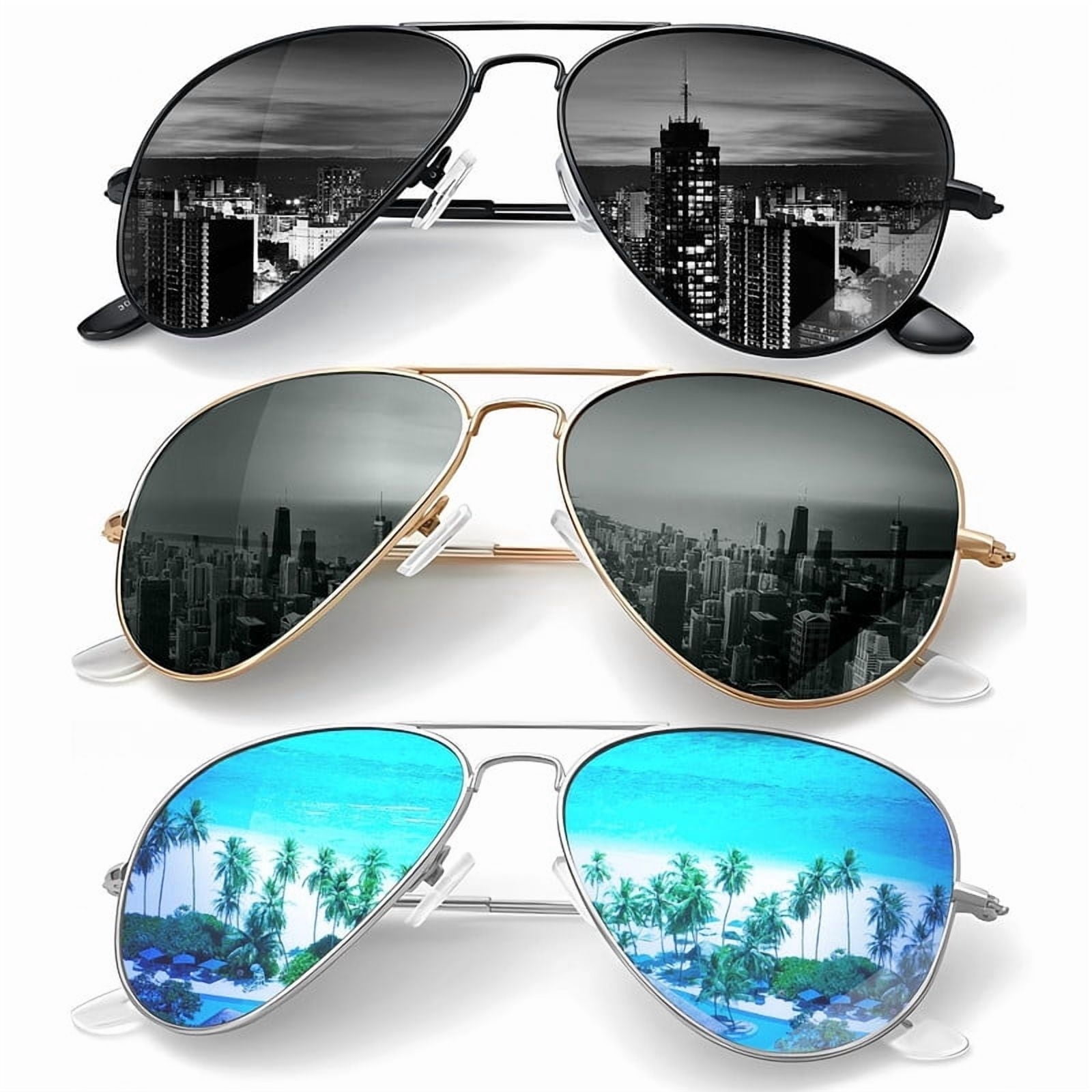 Polarized Aviator Sunglasses 3-Pack, UV Protection, Retro Double Bridge, Cruise Amazon.com: Joopin 3 Pack Polarized Aviation Sunglasses for  main image 4