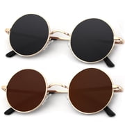 Polarized Round Sunglasses for Women Men Retro Metal Hippie Sun Glasses Circle Style