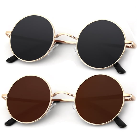KALIYADI Polarized Round Sunglasses for Women Men Retro Metal Hippie Sun Glasses Circle Style