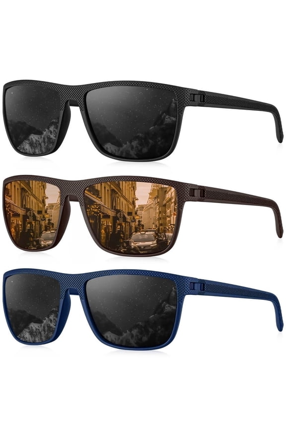 Polarized Sunglasses Men,Lightweight Mens Sunglasses Polarized UV Protection Driving Fishing Golf (Black/Brown/Dark Blue&Grey)