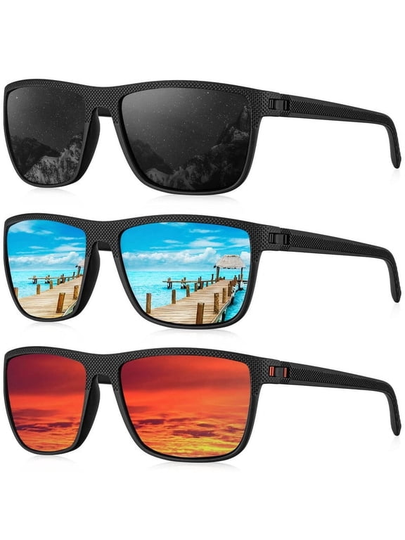 Polarized Sunglasses Men,Lightweight Mens Sunglasses Polarized UV Protection Driving Fishing Golf (Black/Ice Blue/Red)