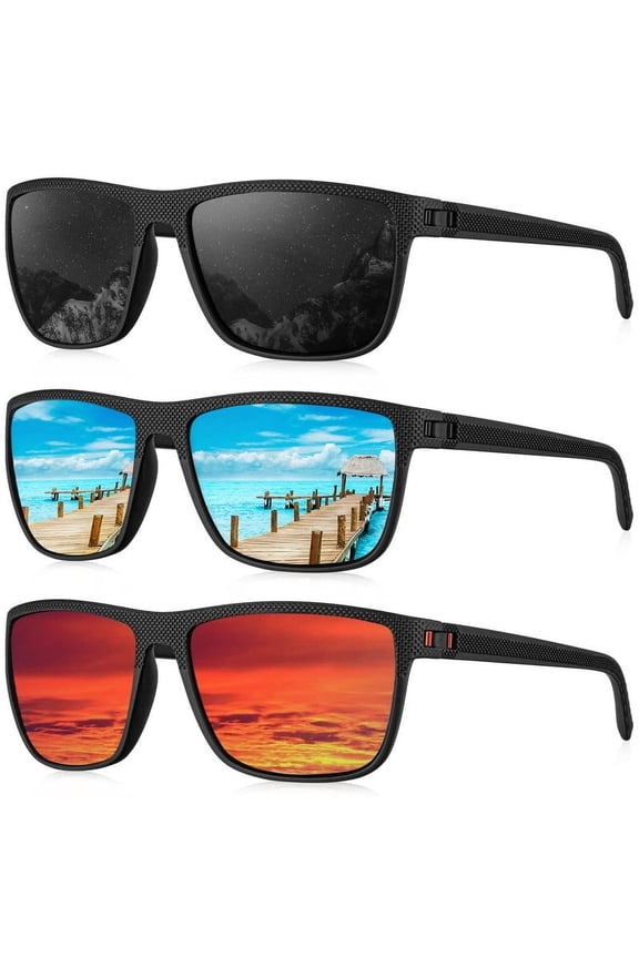 Polarized Sunglasses Men,Lightweight Mens Sunglasses Polarized UV Protection Driving Fishing Golf (Black/Ice Blue/Red)