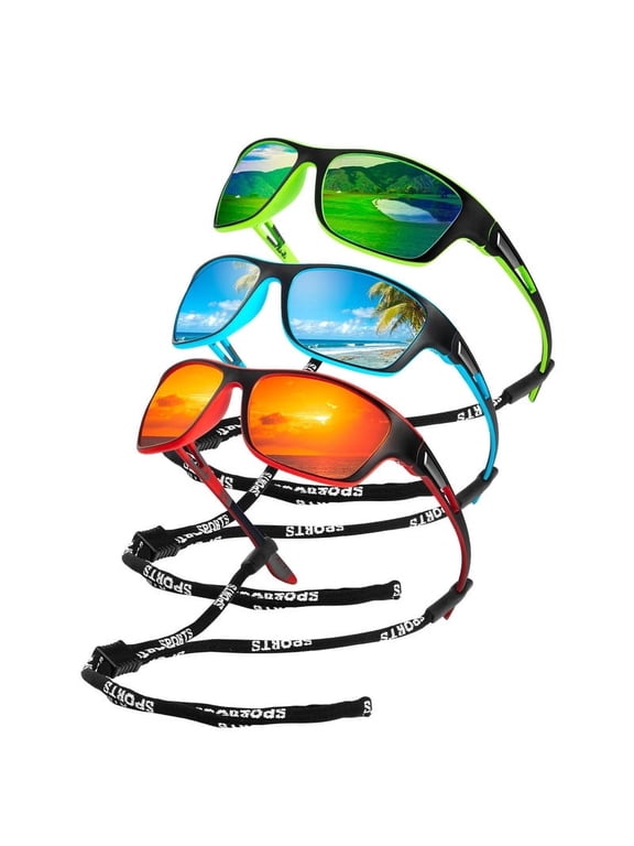 Polarized Sports Sunglasses for Men,Mens Sun Glasses for Driving Fishing Cycling UV400 Protection 3 Pack