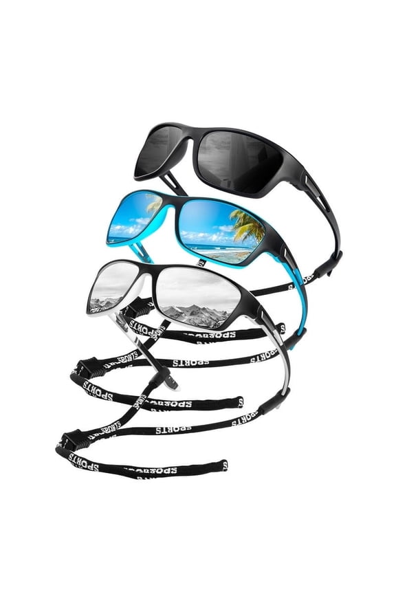 Polarized Sports Sunglasses for Men,Mens Sun Glasses for Driving Fishing Cycling UV400 Protection 3 Pack