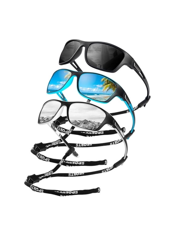 Polarized Sports Sunglasses for Men,Mens Sun Glasses for Driving Fishing Cycling UV400 Protection 3 Pack