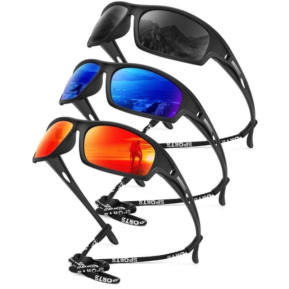KALIYADI Polarized Sports Sunglasses for Men,Mens Sun Glasses for Driving Fishing Cycling UV400 Protection 3 Pack