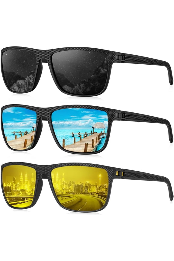 Night Vision Polarized Sunglasses for Men, Lightweight Sun Glasses with UV Protection for Driving Fishing Golf