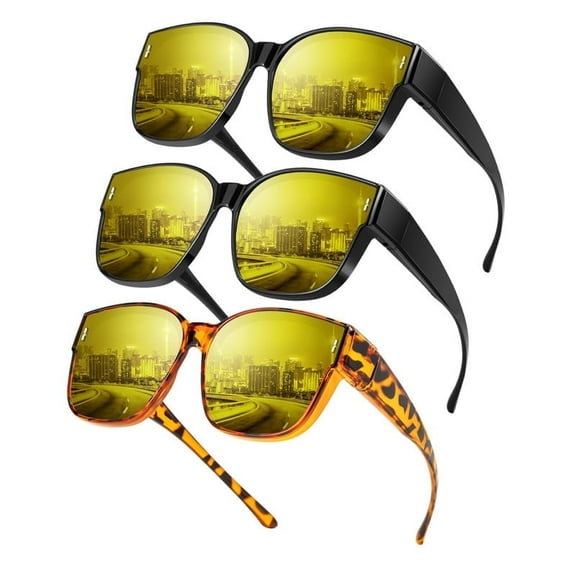 KALIYADI HD Night Vision Driving Glasses Anti Glare Polarized Safe Trendy Stylish Fit Over Glasses for Men & Women Night Driving Wrap Around Glasses