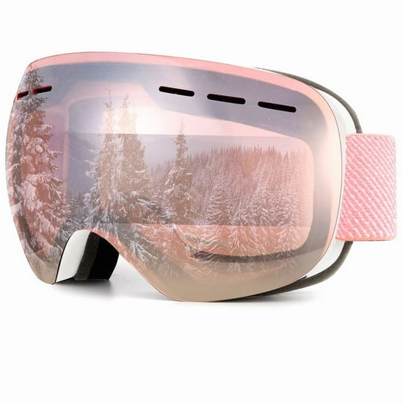 KALIYADI Ski Goggles for Men Women Youth, OTG Snow Goggles with Anti Fog and UV Protection Over Glasses Vlt 10% (Clear Pink)