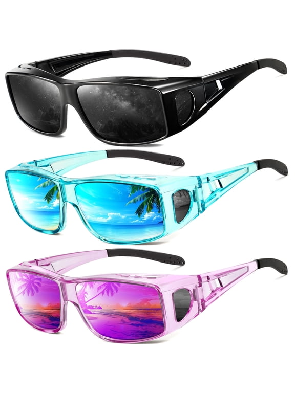 Fit Over Wrap Sunglasses Polarized Sun Glasses:Wrap Around Eyeglasses for Men and Women with UV Protection for Driving