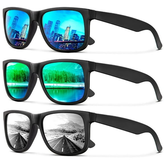 KALIYADI Sunglasses Men Polarized Sun glasses for Mens Womens Classic Matte Black Frame UV Protection 3pack