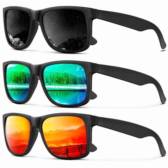 KALIYADI Sunglasses Men Polarized Sun glasses for Mens Womens Classic Matte Black Frame UV Protection 3pack