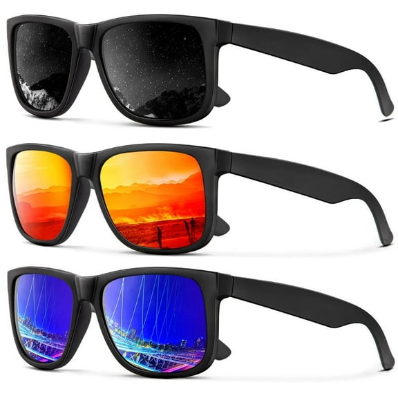 KALIYADI Sunglasses Men Polarized Sun glasses for Mens Womens Classic Matte Black Frame UV Protection 3pack