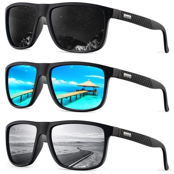 KALIYADI Polarized Sunglasses for Men and Women,Classic Square Sun Glasses with UV400 Protection for Driving Fishing Golf(3 Pack)