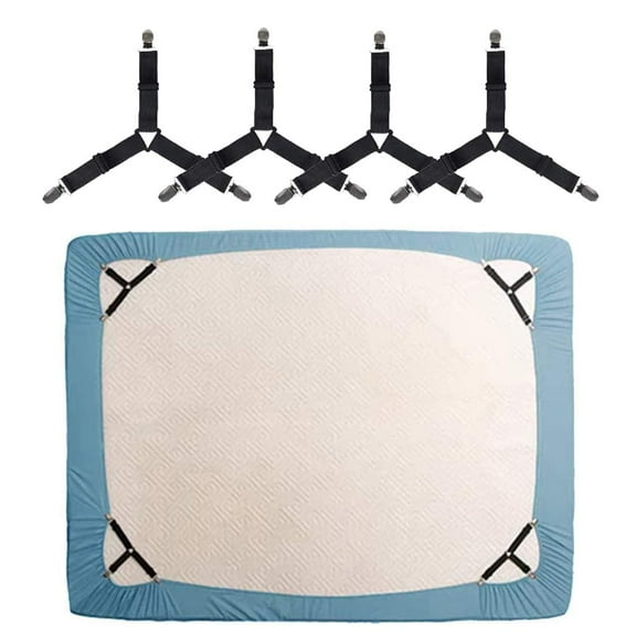 KALLC Bed Sheet Holder Straps, 4 Pack Adjustable Triangle Elastic Mattress Sheet Clips Mattress Cover Holder Fasteners Bed Sheet Fasteners Heavy Duty Grippers Clips Keeping Sheets Place for Bedding