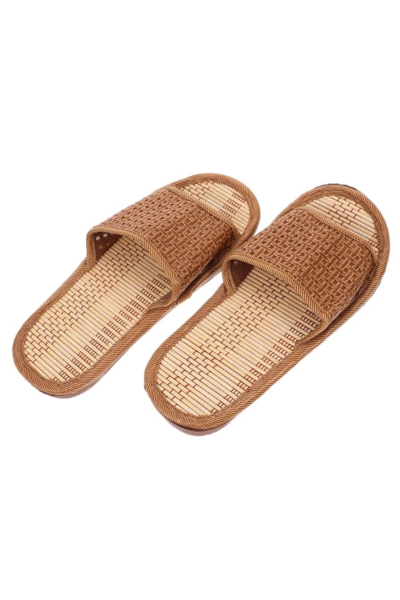 1 Pair His Her Slippers Rattan Tpr Anti-slip Home Use Beach Use Light Brown