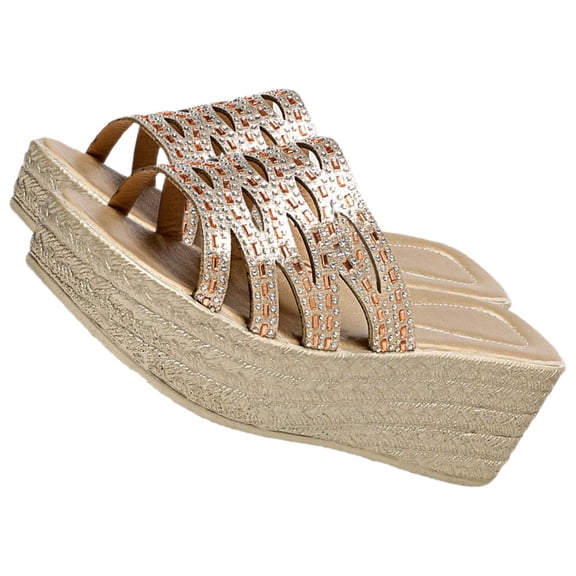 KALLORY 1 Pair Women Slides Sandals Golden Platform Wedge Comfortable Arch Support Casual Summer Style