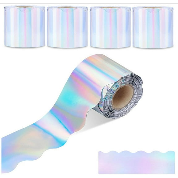 KALLORY Iridescent Silver Bulletin Board Borders for Classroom Party Wall and Door