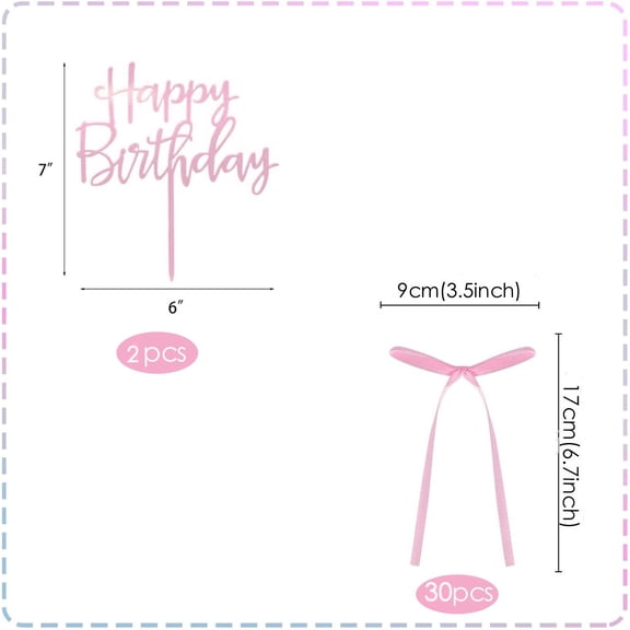 KALLORY 1 Set Bow Cake Topper: Pink Bow Cake Topper Insert - Wedding Party Dessert Decorations Birthday Cupcake Picks Festive Baking Decoration