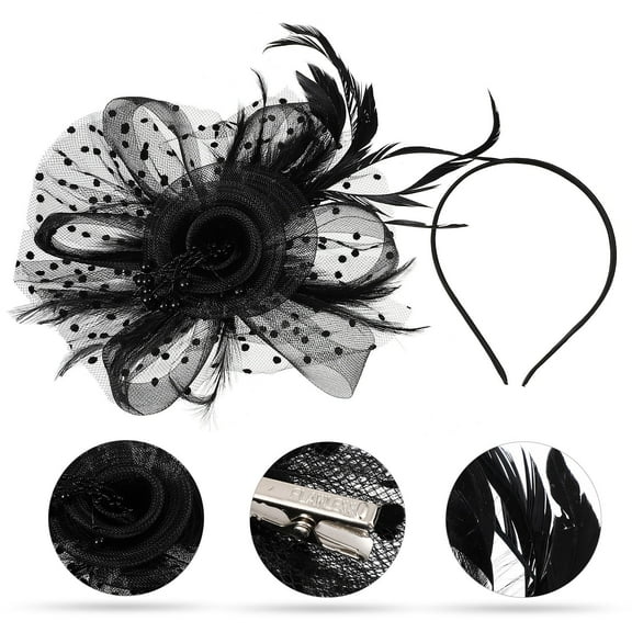 KALLORY Women Fascinators Hat Black Plume Hair Holding Decorative 1 Set 9.1x7.9in