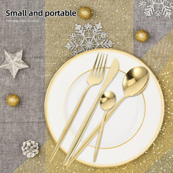 KALLORY 1 Set Golden Stainless Steel Tableware Set Modern Elegant Design for Households Dinner Parties 11.8x0.6x0.1in