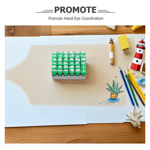 KALLORY Alphabet Letter Stamps for Clay, Green Plastic Molding Tools for School Projects and Crafting Activities