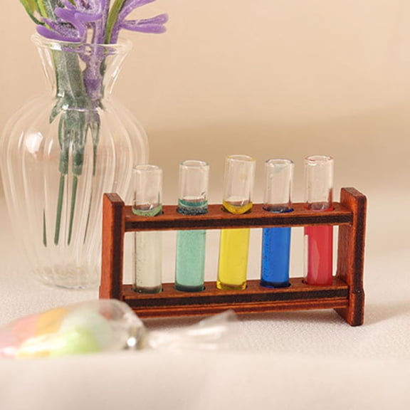 KALLORY Small Test Tube Set Assorted Colors Wooden Miniature Laboratory Equipment for Dollhouse Decoration and Crafts