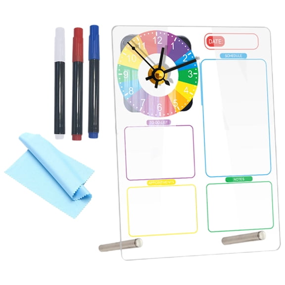 KALLORY 1 Set Multi Functional Acrylic Planning Board Clock Rectangular Home Decor Use