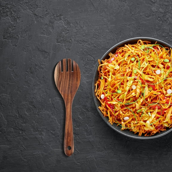 KALLORY 1 Set Salad Fork And Spoon Acacia Wood Long Handle Rustic Charm Kitchen Utensils