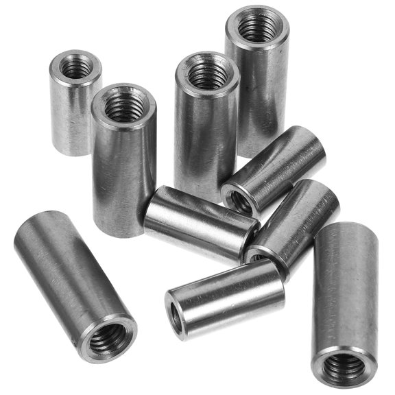 KALLORY 10 Pcs Stainless Steel Threaded Sleeve Rods Round Coupling Nuts for Industrial Use Silver