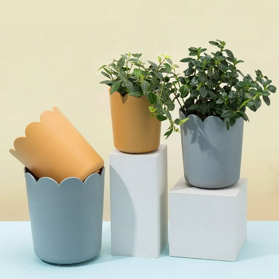KALLORY 10 Sets Orange Plastic Gardening Plant Pots Cylinder with and Lightweight