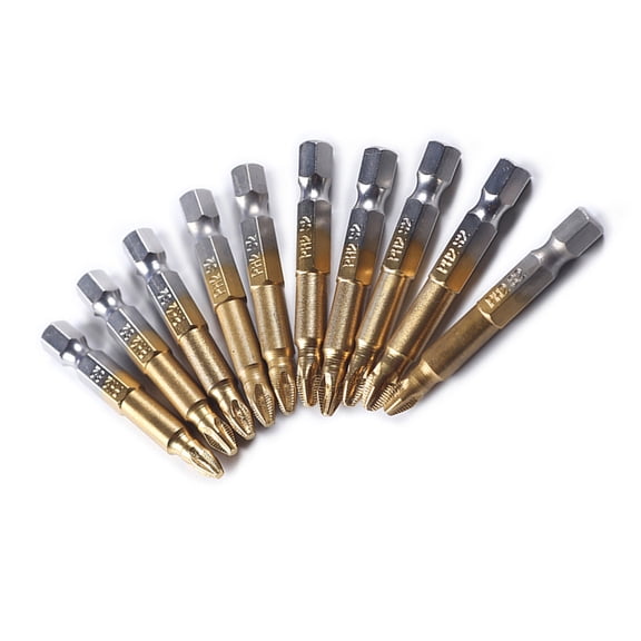 KALLORY 10 pcs 50mm Long Titanium Coated PH2 Screwdriver Bit