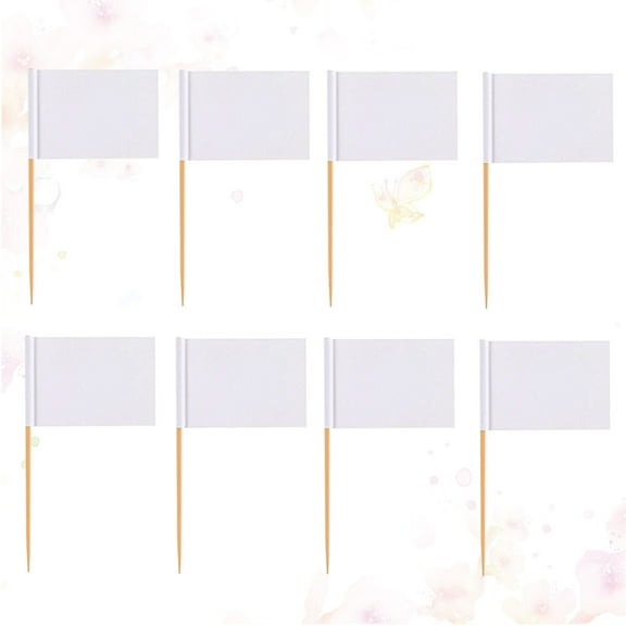 KALLORY 100Pcs Cake Toppers Sticks White Wood Paper For Diy Food Decoration Party