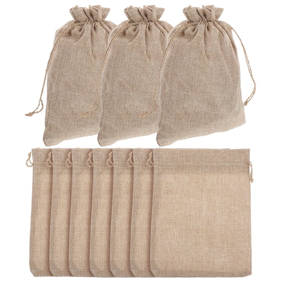KALLORY Burlap Drawstring Bags 10 Pcs Beige Cotton Linen Multi-Use Storage Pouches for Organizing and Packaging