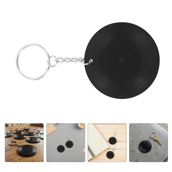 KALLORY 10Pcs Compact Black Retro Cd Keychain Vintage Dj Turntable Music Keyring for Stylish Decor