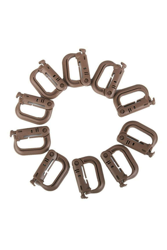 10Pcs D-ring Grimloc Locking Belt Buckle with Snap Closure Webbing Brown for Utility Belts