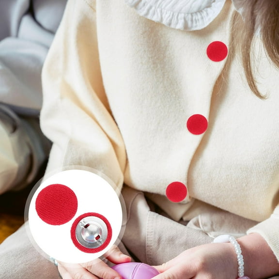 KALLORY 10Pcs Diy Round Buttons Red 2x2in Cloth for and Handmade Projects