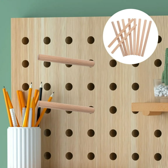 KALLORY 10Pcs Khaki Wood Pegboard Hook with Round Hole for General Users and Home Organization 1.97X0.39X0.39In