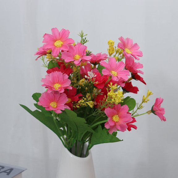 KALLORY 10Pcs Pink Artificial Colored Daisies Spring Decor Simulation Foliage Home Office 3.9x3.9x13.4in