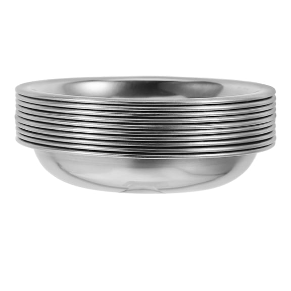 KALLORY 10Pcs Sauce Plates Small Metal Plate for Parties Round Silver Stainless Steel